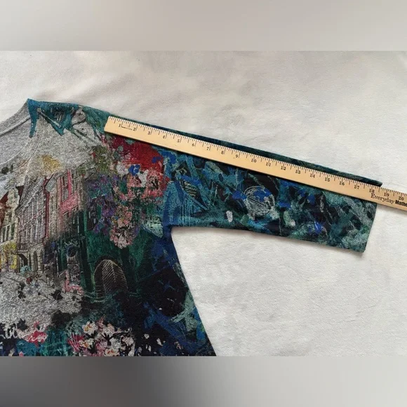 Inoah Art to Wear Cityscape Tunic Top Dress Gray Graphic PrintSize M Made in USA - Picture 7 of 11